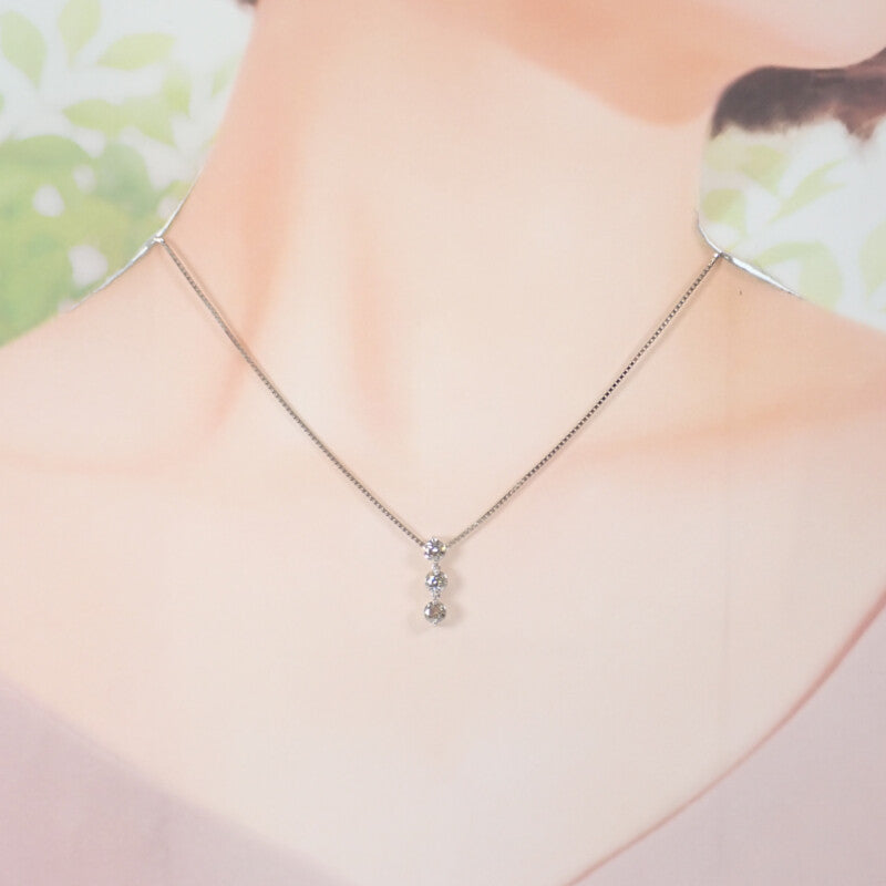 デザインジュエリー 3連ダイヤ ネックレス Pt850プラチナ Pt900プラチナ ダイヤモンド レディース【中古】【Aランク】