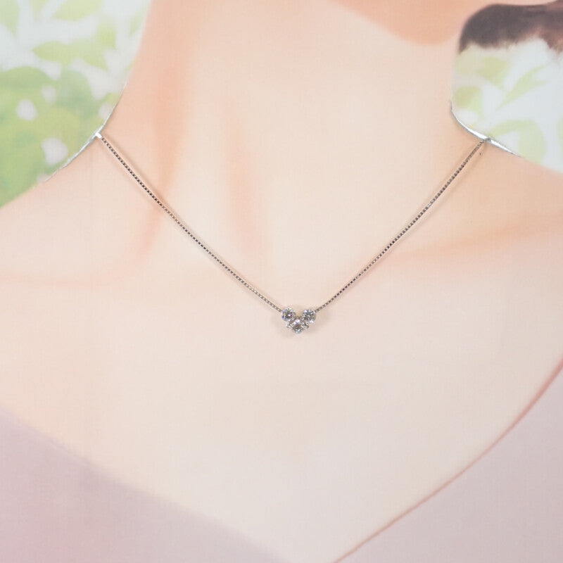 デザインジュエリー 3連ダイヤ ネックレス Pt850プラチナ Pt900プラチナ ダイヤモンド レディース【中古】【Aランク】