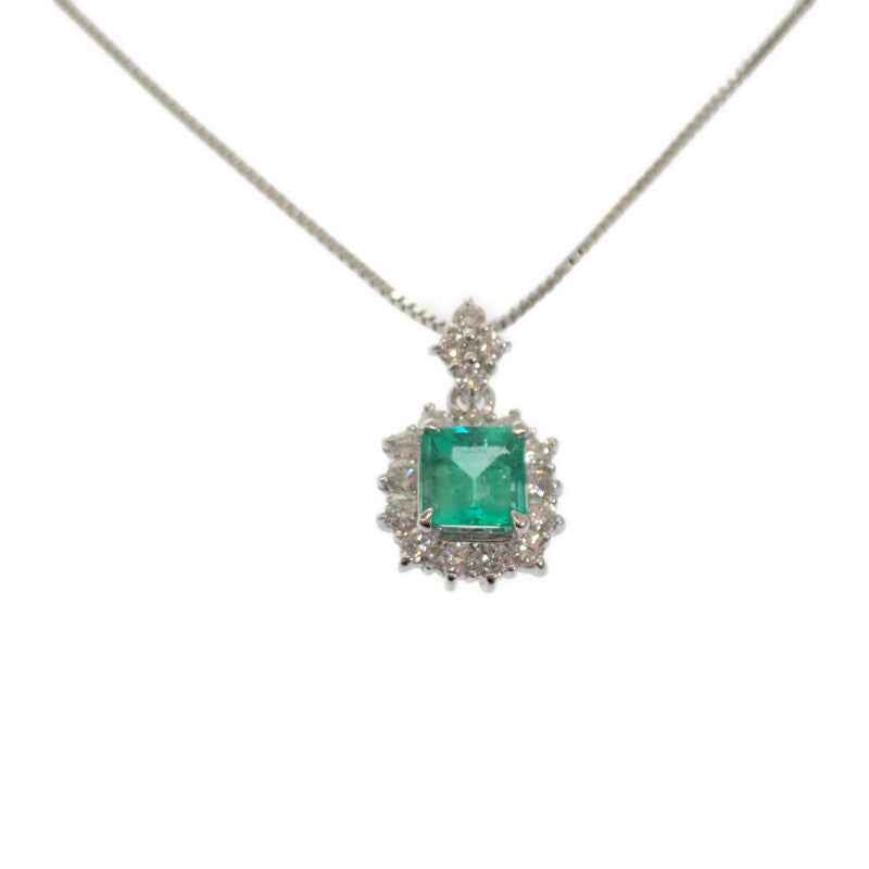 デザインジュエリー ペンダント ネックレス K18ホワイトゴールド エメラルド ダイヤモンド レディース【中古】【Aランク】