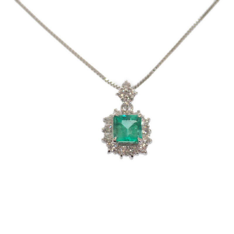 デザインジュエリー ペンダント ネックレス K18ホワイトゴールド エメラルド ダイヤモンド レディース【中古】【Aランク】