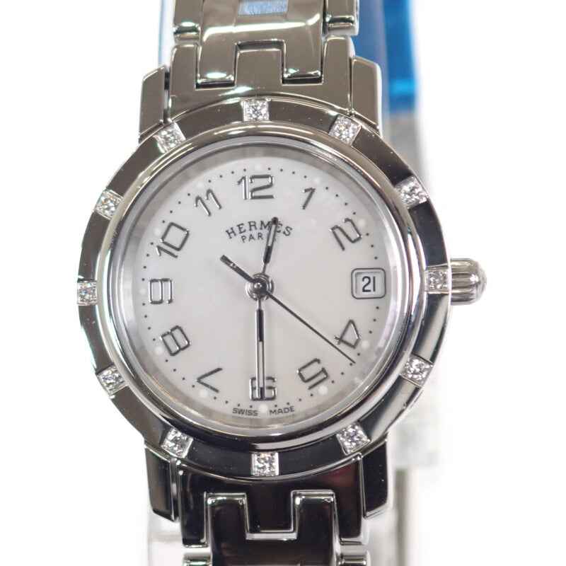 エルメス HERMES クリッパー ナクレ CL4.230 腕時計 ステンレススチール シルバー クオーツ ホワイトシェル文字盤 レディース【中古】【Aランク】