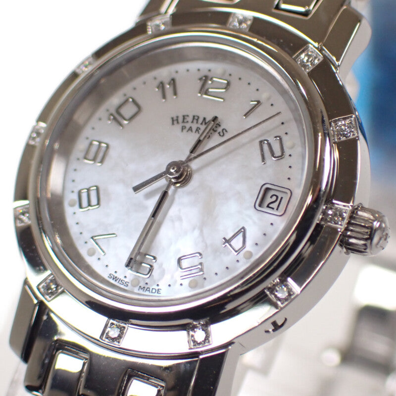 【商談中/対象者以外注文不可】エルメス HERMES クリッパー ナクレ CL4.230 腕時計 ステンレススチール クオーツ ホワイトシェル文字盤 レディース【中古】【Aランク】