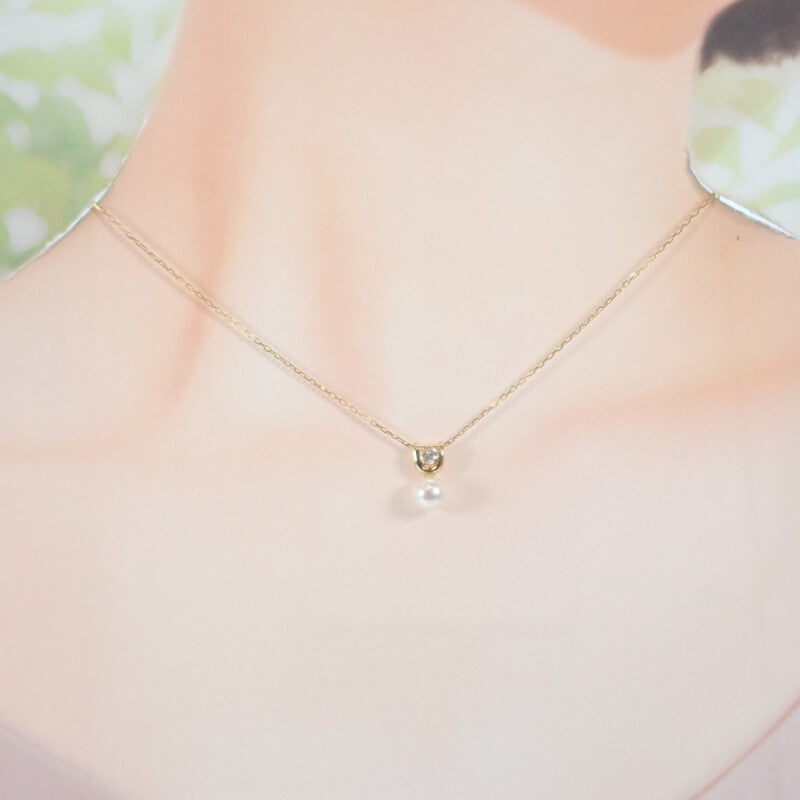 K18YG Design Jewelry Necklace K18 Yellow Gold Pearl Diamond Ladies'【Used】【A Rank】