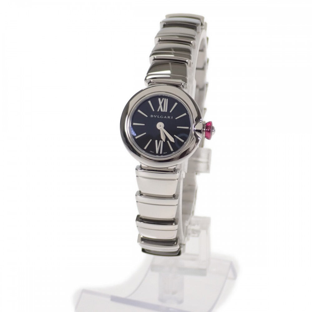 Bvlgari Piccola Lucea Watch Stainless Steel Silver Quartz Black Dial Women's