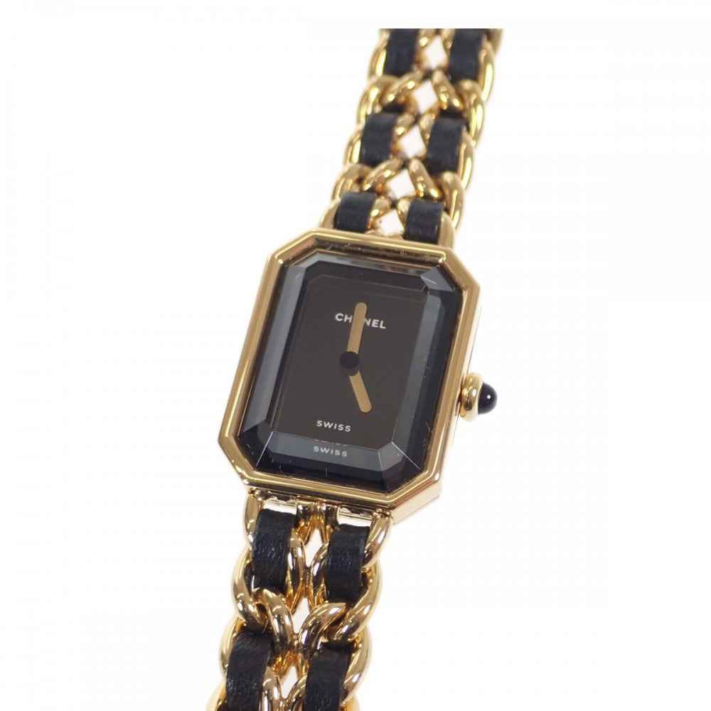 シャネル CHANEL プルミエール Lサイズ H0001 腕時計 GP レザー クオーツ ブラック文字盤 レディース【中古】【ABランク】