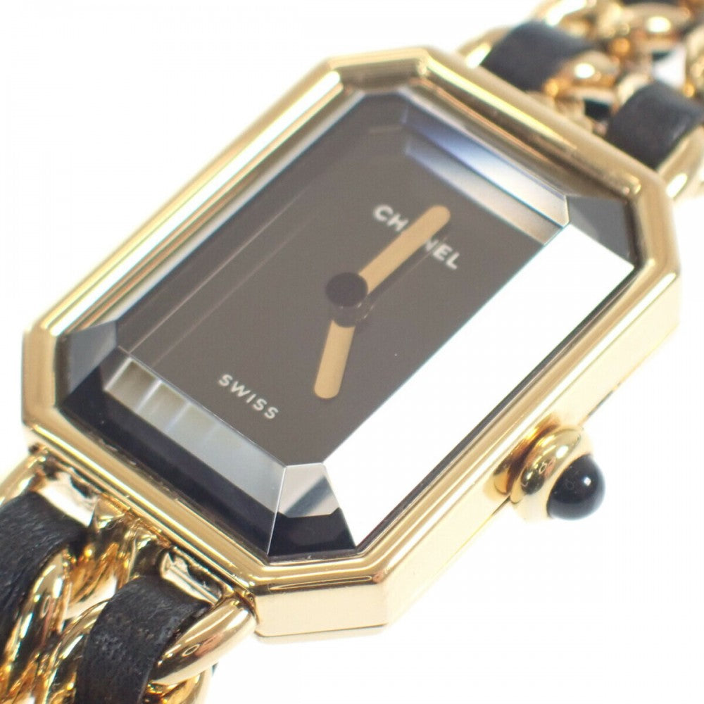 香奈兒 CHANEL Première L尺寸 H0001 手錶 GP 皮革 黑色 石英 黑色錶盤 女士【中古】【AB級】