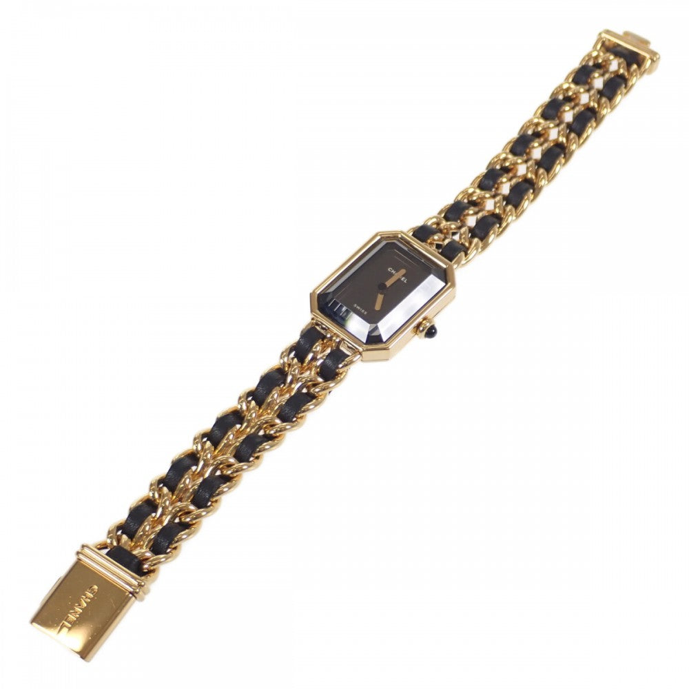 シャネル CHANEL プルミエール Lサイズ H0001 腕時計 GP レザー クオーツ ブラック文字盤 レディース【中古】【ABランク】
