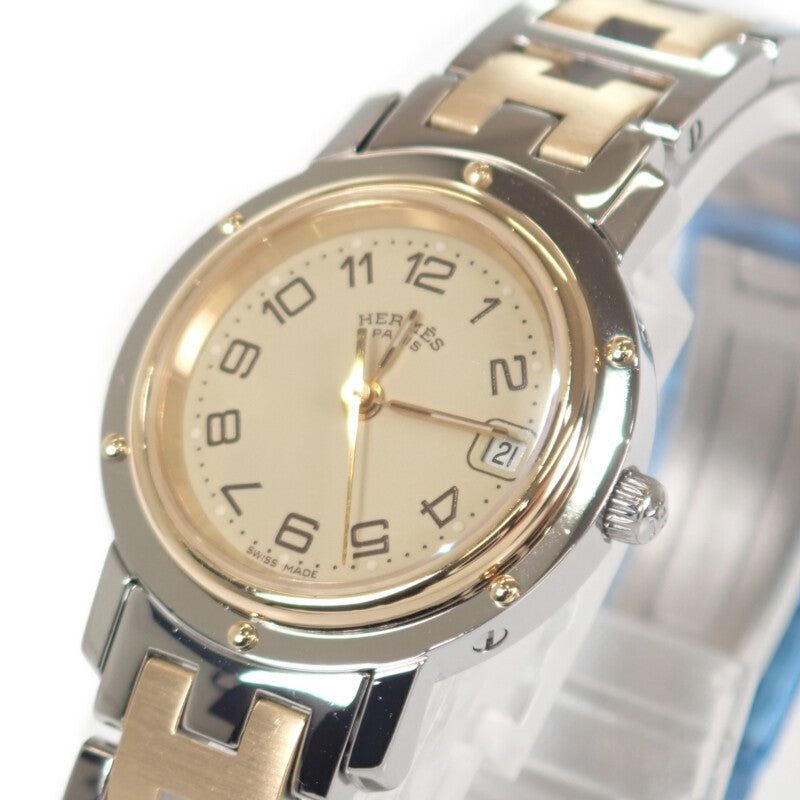 エルメス HERMES クリッパー CL4.220 腕時計 ステンレススチール GP クオーツ アイボリー文字盤 レディース【中古】【Aランク】