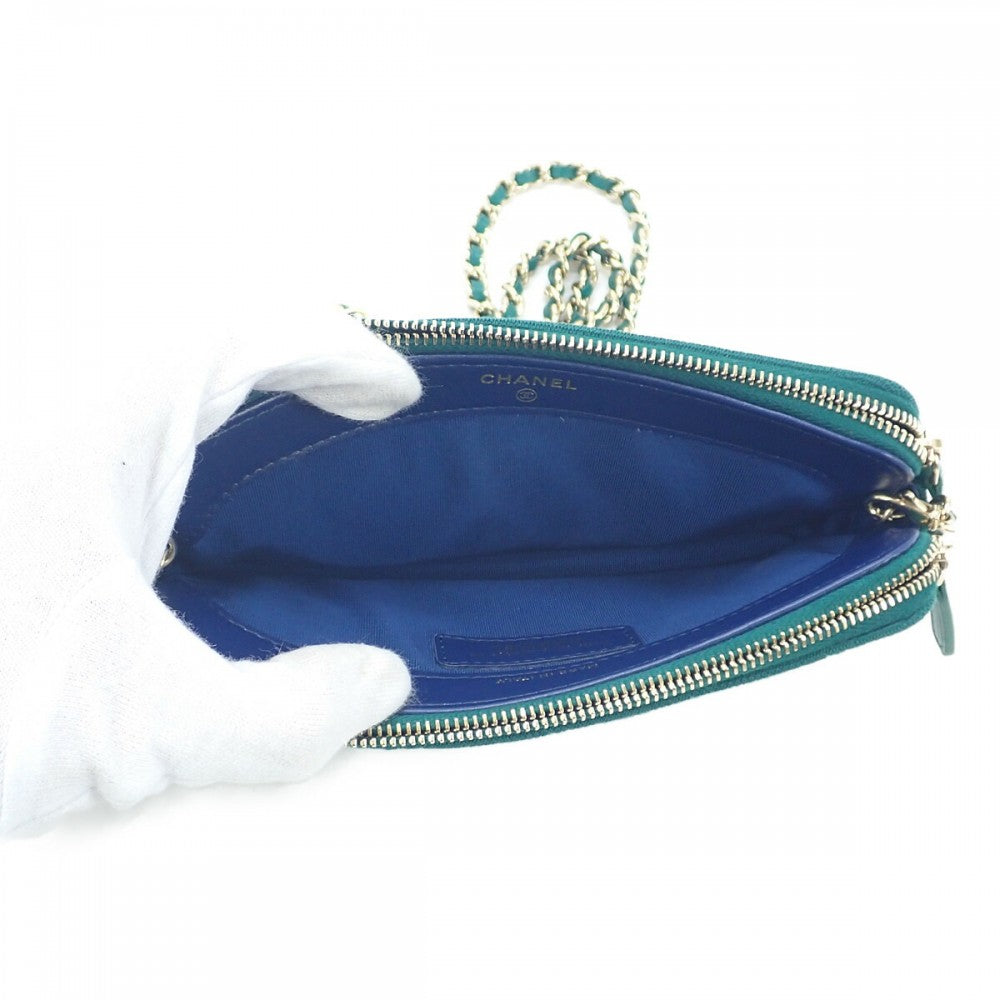 シャネル CHANEL チェーンウォレット AP0248 長財布 キャンバス グリーン ゴールド金具 レディース【中古】【SAランク】