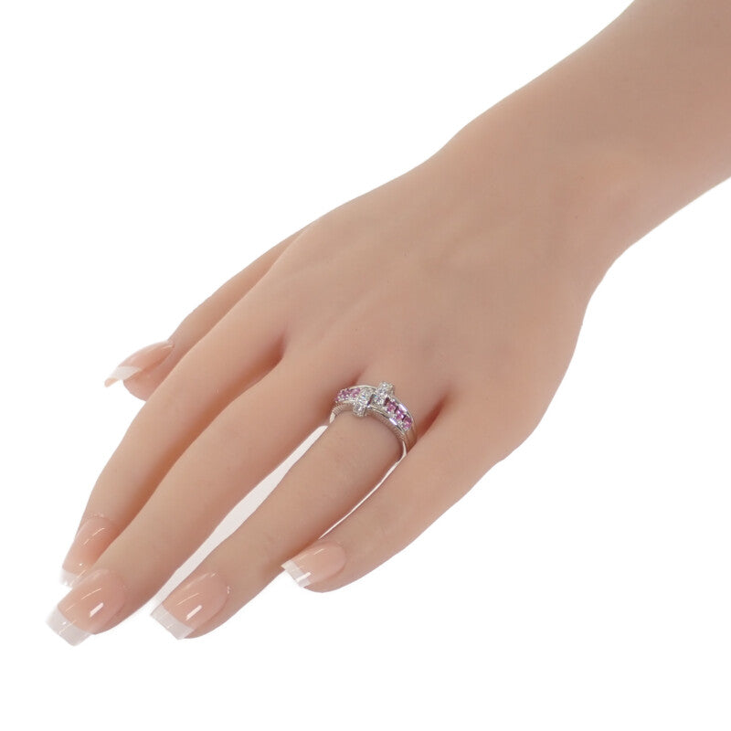 【中古】 デザインジュエリー リング Pt900プラチナ 14号 ダイヤモンド ピンクサファイア レディース【Aランク】