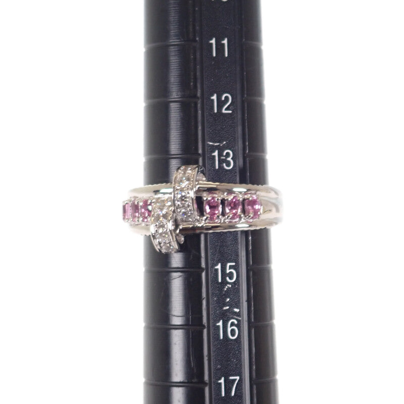 【中古】 デザインジュエリー リング Pt900プラチナ 14号 ダイヤモンド ピンクサファイア レディース【Aランク】