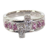 【中古】 デザインジュエリー リング Pt900プラチナ 14号 ダイヤモンド ピンクサファイア レディース【Aランク】