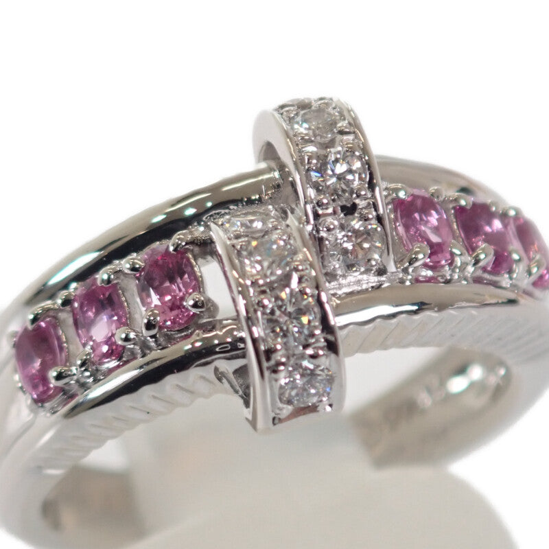 【中古】 デザインジュエリー リング Pt900プラチナ 14号 ダイヤモンド ピンクサファイア レディース【Aランク】