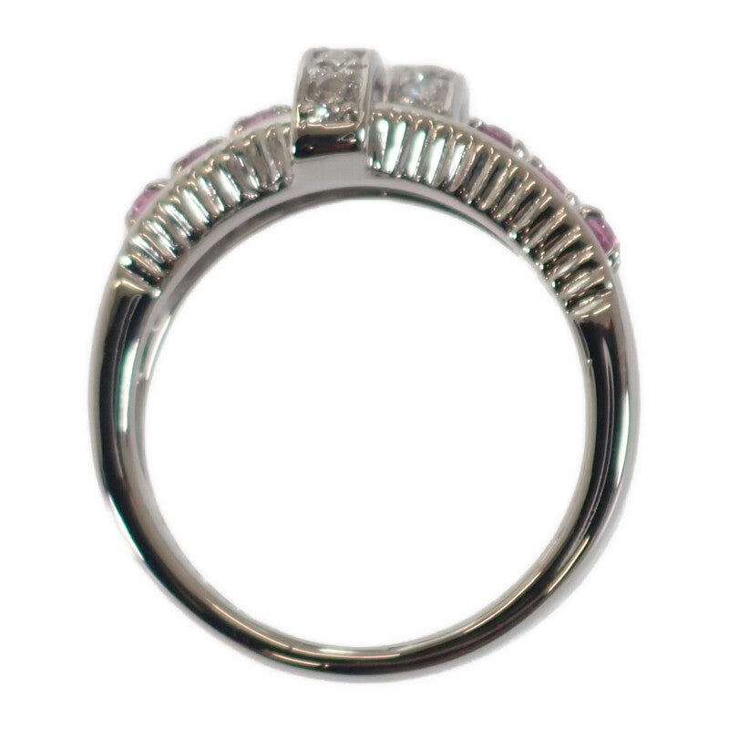 【中古】 デザインジュエリー リング Pt900プラチナ 14号 ダイヤモンド ピンクサファイア レディース【Aランク】