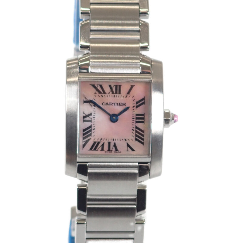 カルティエ CARTIER タンクフランセーズ SM W51028Q3 腕時計 ステンレススチール クオーツ ピンクシェル文字盤 レディース【中古】【Aランク】