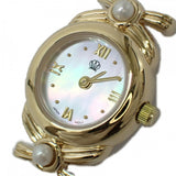 ミキモト MIKIMOTO パール ウォッチ 腕時計 GP レザー クオーツ ホワイトシェル文字盤【中古】【ABランク】