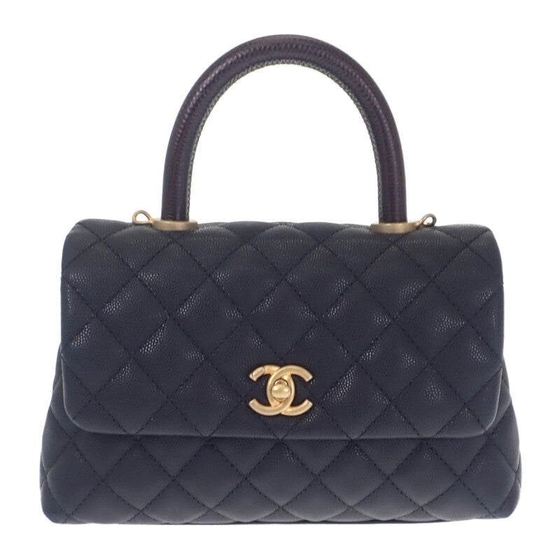 香奈兒 CHANEL Coco Handle XS A92990 手提包 魚子醬皮革 黑色 金色金屬配件 女士【中古】【A級】