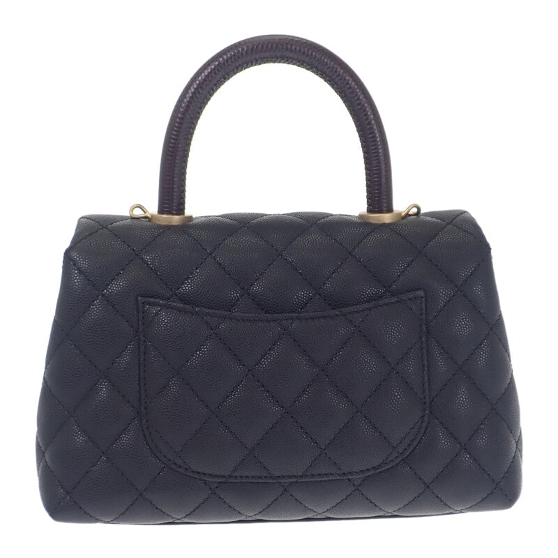 香奈兒 CHANEL Coco Handle XS A92990 手提包 魚子醬皮革 黑色 金色金屬配件 女士【中古】【A級】
