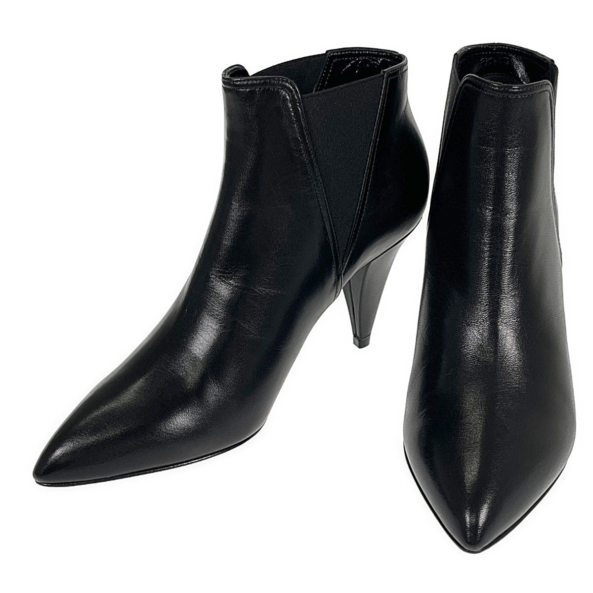 CELINE ブラック レザー ブーツ 38 CELINE（セリーヌ） ジップドブーツ LEON ZIPPED BOOT ブラック メンズ
