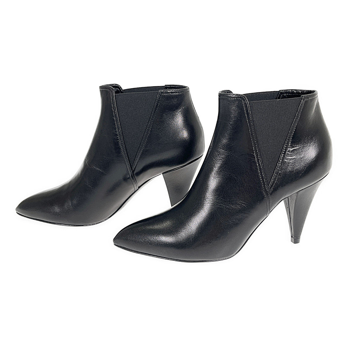 セリーヌ CELINE トライアングルヒールチェルシー ショート シューズ 38 ブーツ レザー ブラック レディース【中古】【SAランク】