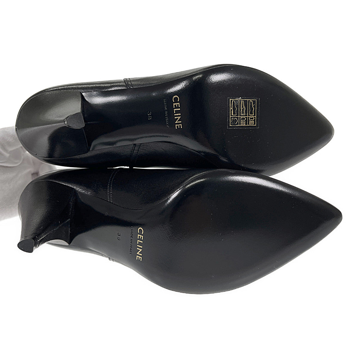 セリーヌ CELINE トライアングルヒールチェルシー ショート シューズ 38 ブーツ レザー ブラック レディース【中古】【SAランク】