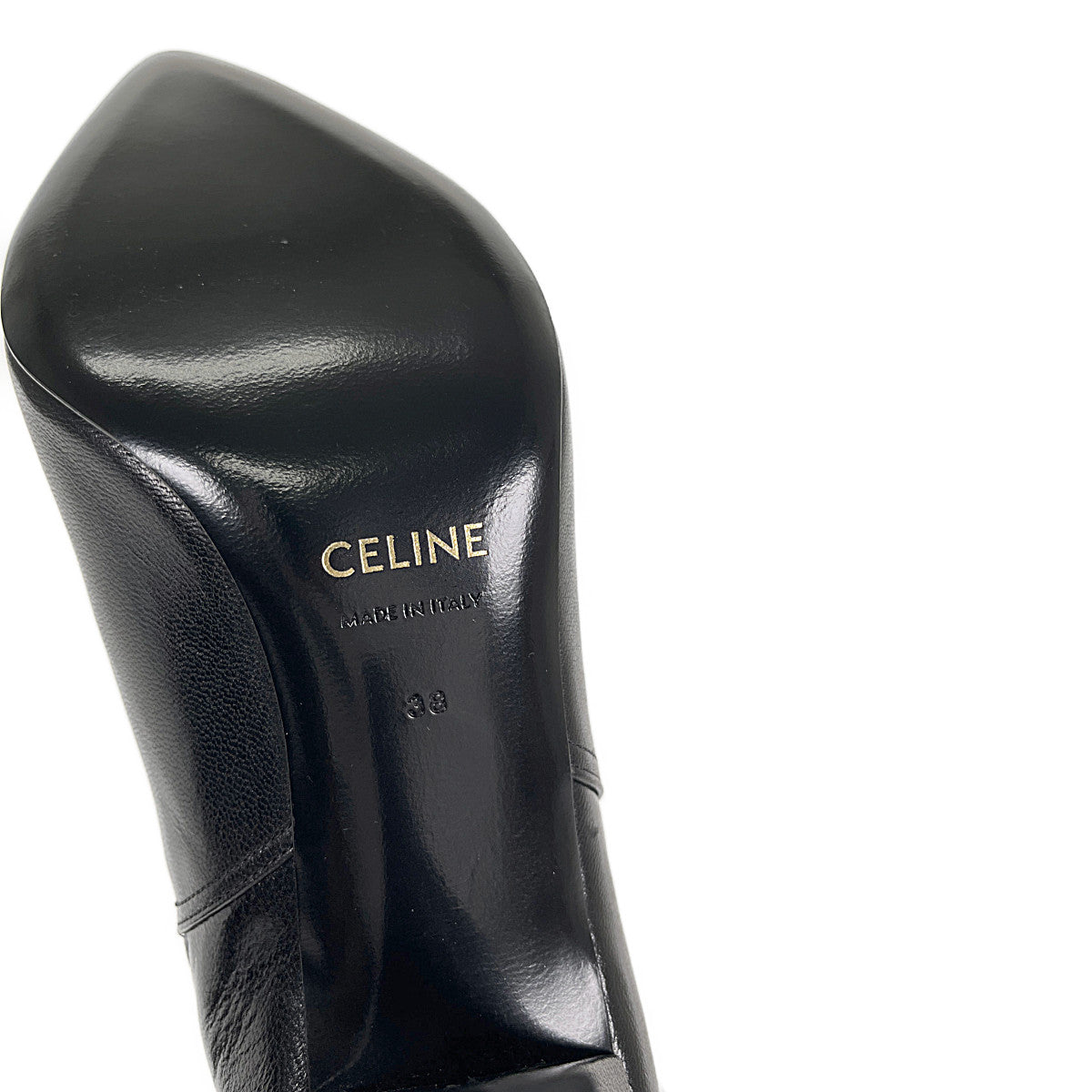 セリーヌ CELINE トライアングルヒールチェルシー ショート シューズ 38 ブーツ レザー ブラック レディース【中古】【SAランク】