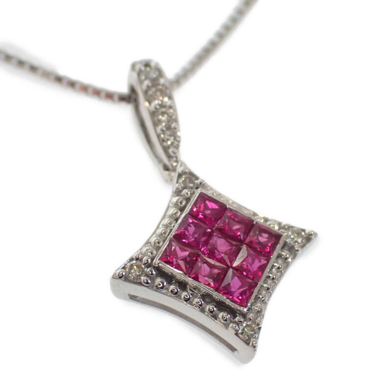 中古】 K18WG デザインジュエリー ミステリーセッティング ネックレス