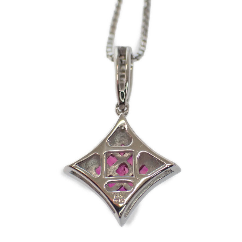 【中古】 K18WG デザインジュエリー ミステリーセッティング ネックレス K18ホワイトゴールド ルビー ダイヤモンド レディース【Aランク】