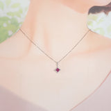 【中古】 K18WG デザインジュエリー ミステリーセッティング ネックレス K18ホワイトゴールド ルビー ダイヤモンド レディース【Aランク】