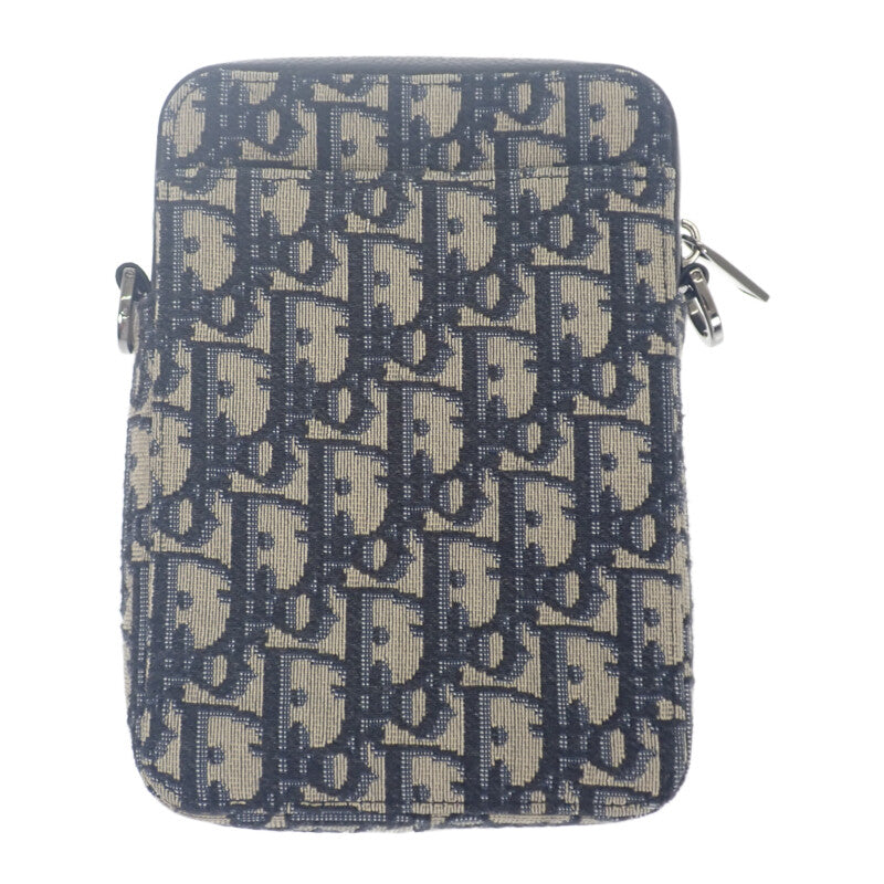 ディオール Dior メッセンジャーポーチ オブリーク ジャガード 2ESBC265YSE-H05E ショルダーバッグ キャンバス レザー ネイビー ベージュ レディース メンズ【中古】【Aランク】