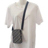 ディオール Dior メッセンジャーポーチ オブリーク ジャガード 2ESBC265YSE-H05E ショルダーバッグ キャンバス レザー ネイビー ベージュ レディース メンズ【中古】【Aランク】