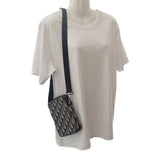 ディオール Dior メッセンジャーポーチ オブリーク ジャガード 2ESBC265YSE-H05E ショルダーバッグ キャンバス レザー ネイビー ベージュ レディース メンズ【中古】【Aランク】