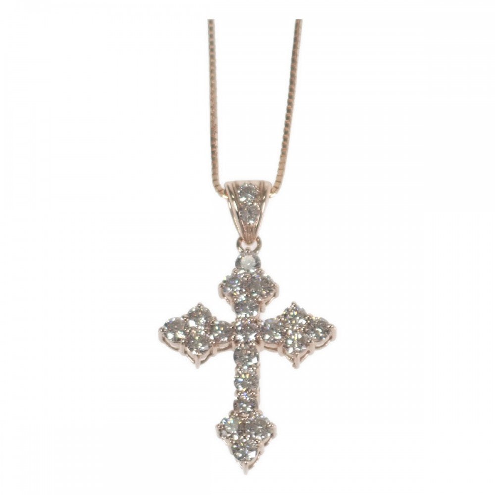 クロス デザイン ジュエリー ネックレス K18ピンクゴールド ダイヤモンド レディース【中古】【Aランク】