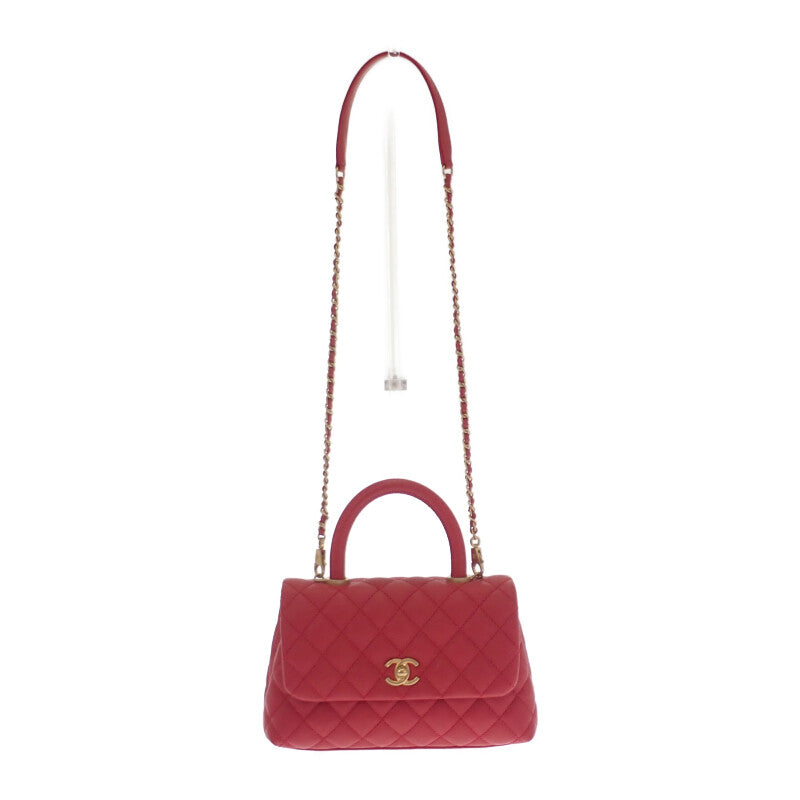 香奈兒 CHANEL Coco Handle XS A92990 肩背包 魚子醬皮革 紅色 金色金屬配件 女士【二手】【AB級品】