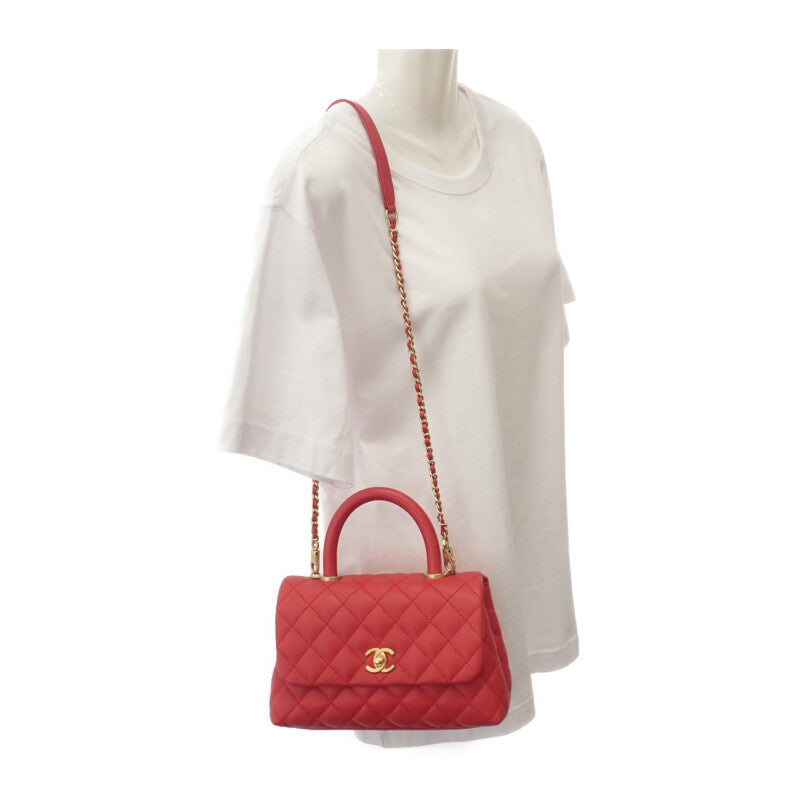 香奈兒 CHANEL Coco Handle XS A92990 肩背包 魚子醬皮革 紅色 金色金屬配件 女士【二手】【AB級品】