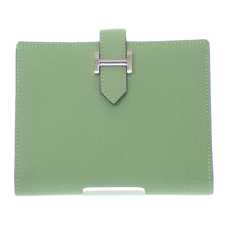 エルメス HERMES ベアンコンパクト 二つ折り財布 ヴォーエプソン グリーン シルバー金具 レディース メンズ【中古】【Aランク】