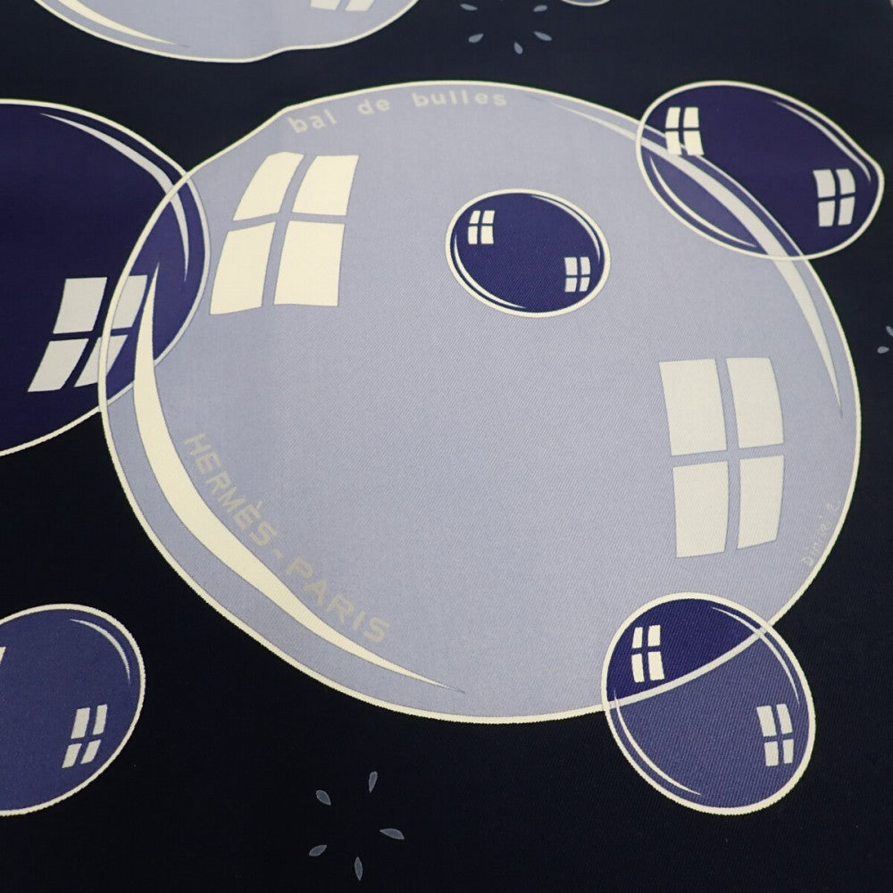 エルメス HERMES カレ90 bal de bulles シャボン玉 スカーフ シルク ネイビー レディース【中古】【Aランク】