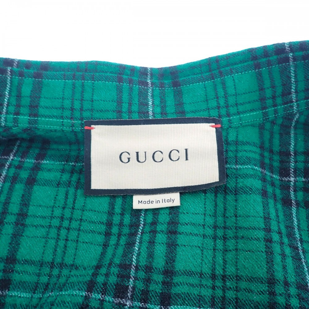 グッチ GUCCI チェックシャツ ロッキングホース 44 672701 ZAIB8 3768 長袖Tシャツ ウール グリーン メンズ【中古】【Aランク】