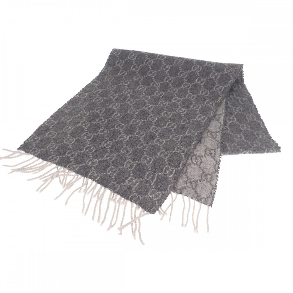 グッチ GUCCI GG柄 マフラー カシミヤ グレー メンズ レディース【中古】【ABランク】