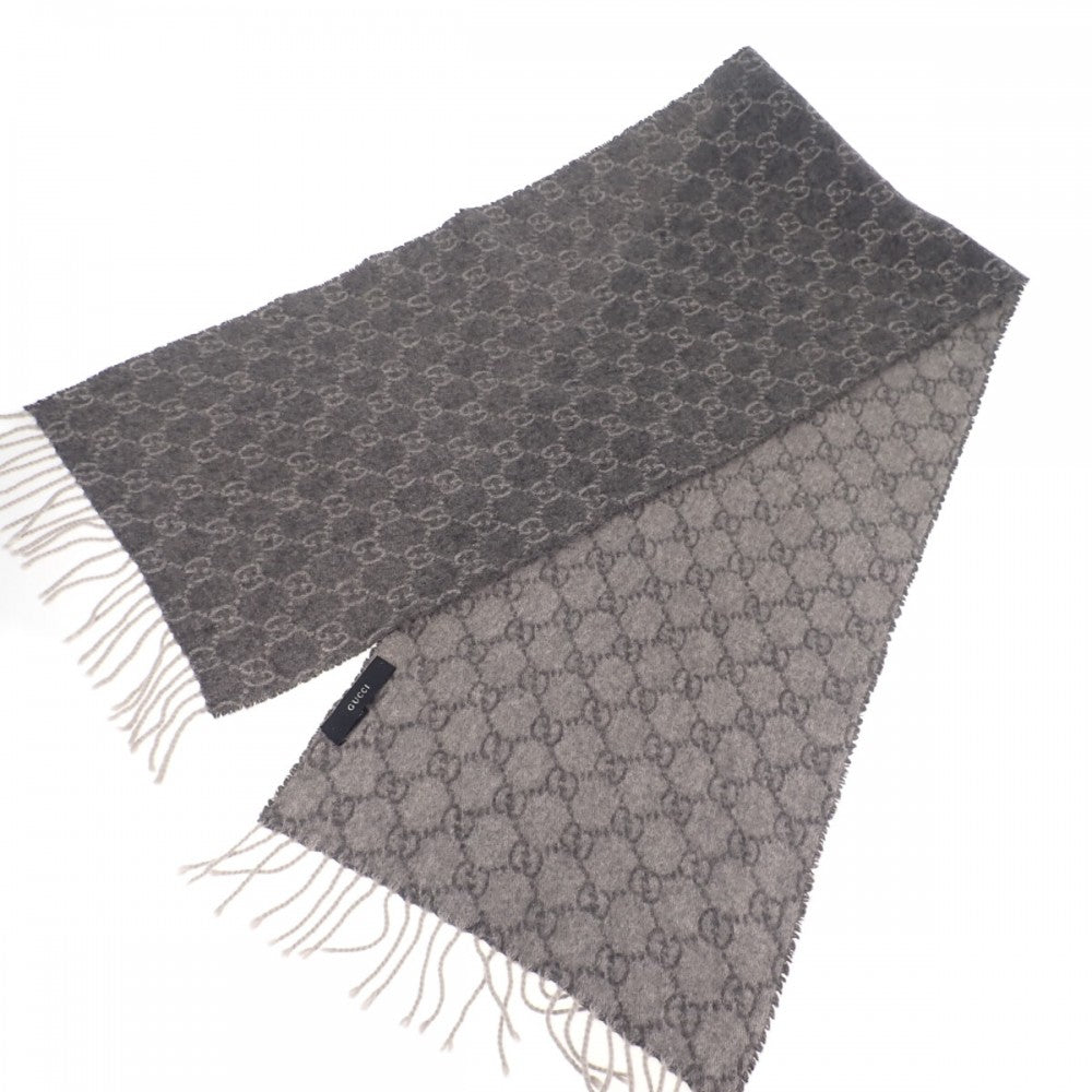 グッチ GUCCI GG柄 マフラー カシミヤ グレー メンズ レディース【中古】【ABランク】
