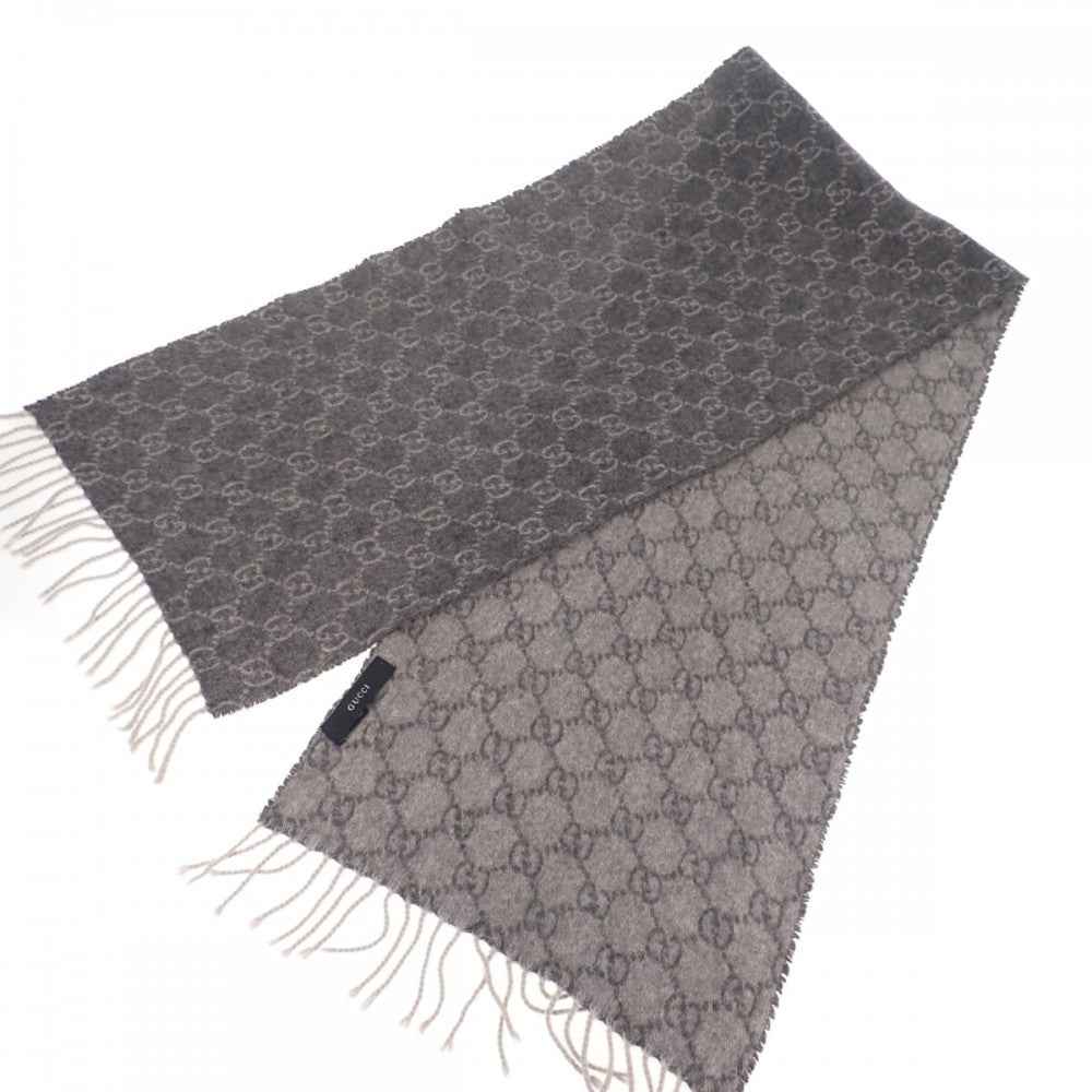 グッチ GUCCI GG柄 マフラー カシミヤ グレー メンズ レディース【中古】【ABランク】