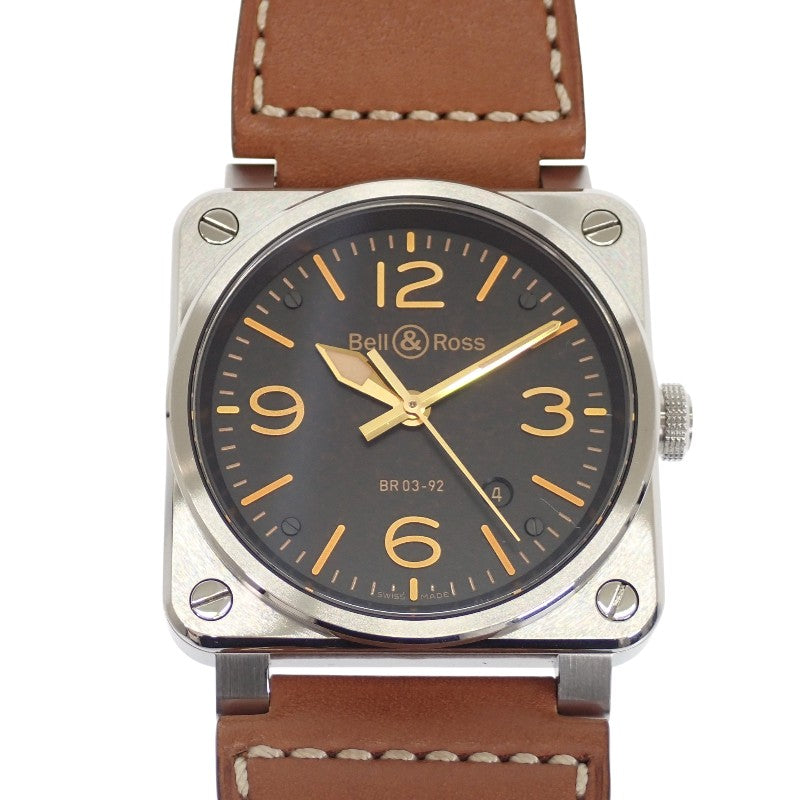 ベル&ロス Bell&Ross ゴールデンヘリテージ BR03-92GOLDENHERI-CA 腕時計 ステンレススチール レザー ブラック ブラウン 自動巻き ブラック文字盤 シルバー金具 メンズ【中古】【Aランク】