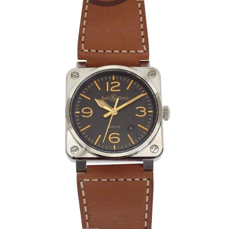 ベル&ロス Bell&Ross ゴールデンヘリテージ BR03-92GOLDENHERI-CA 腕時計 ステンレススチール レザー ブラック ブラウン 自動巻き ブラック文字盤 シルバー金具 メンズ【中古】【Aランク】