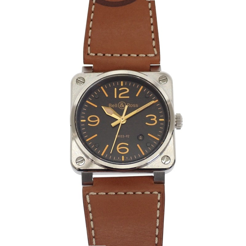 ベル&ロス Bell&Ross ゴールデンヘリテージ BR03-92GOLDENHERI-CA 腕時計 ステンレススチール レザー ブラック ブラウン 自動巻き ブラック文字盤 シルバー金具 メンズ【中古】【Aランク】