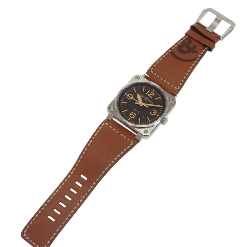 ベル&ロス Bell&Ross ゴールデンヘリテージ BR03-92GOLDENHERI-CA 腕時計 ステンレススチール レザー ブラック ブラウン 自動巻き ブラック文字盤 シルバー金具 メンズ【中古】【Aランク】