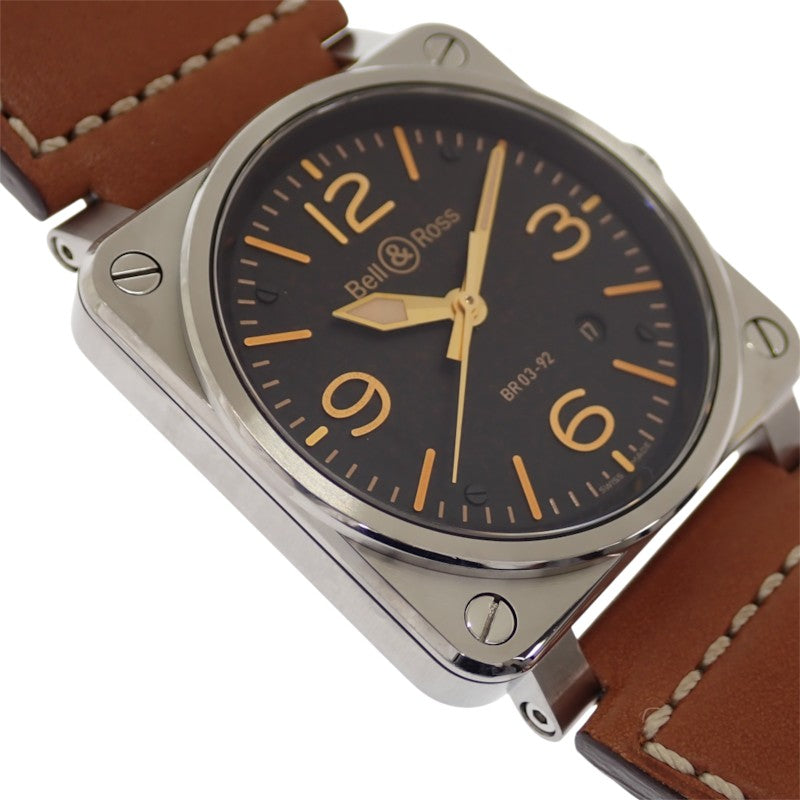ベル&ロス Bell&Ross ゴールデンヘリテージ BR03-92GOLDENHERI-CA 腕時計 ステンレススチール レザー ブラック ブラウン 自動巻き ブラック文字盤 シルバー金具 メンズ【中古】【Aランク】