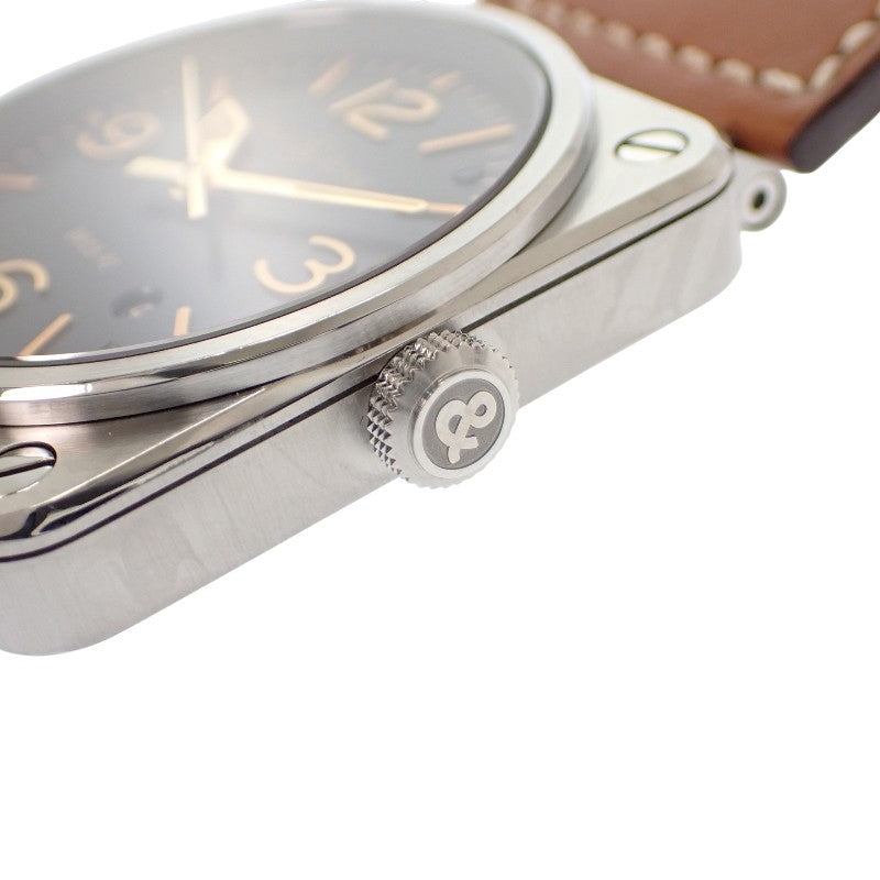 ベル&ロス Bell&Ross ゴールデンヘリテージ BR03-92GOLDENHERI-CA 腕時計 ステンレススチール レザー ブラック ブラウン 自動巻き ブラック文字盤 シルバー金具 メンズ【中古】【Aランク】