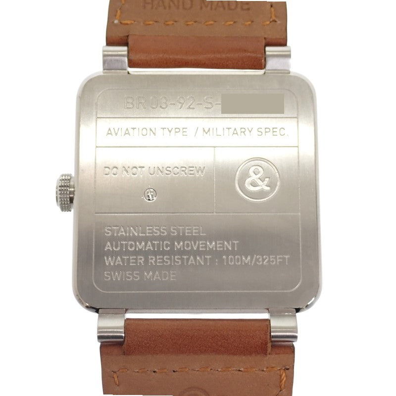 ベル&ロス Bell&Ross ゴールデンヘリテージ BR03-92GOLDENHERI-CA 腕時計 ステンレススチール レザー ブラック ブラウン 自動巻き ブラック文字盤 シルバー金具 メンズ【中古】【Aランク】
