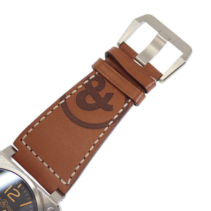 ベル&ロス Bell&Ross ゴールデンヘリテージ BR03-92GOLDENHERI-CA 腕時計 ステンレススチール レザー ブラック ブラウン 自動巻き ブラック文字盤 シルバー金具 メンズ【中古】【Aランク】