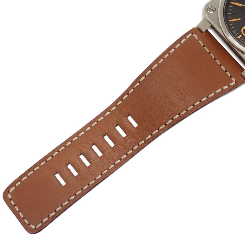 ベル&ロス Bell&Ross ゴールデンヘリテージ BR03-92GOLDENHERI-CA 腕時計 ステンレススチール レザー ブラック ブラウン 自動巻き ブラック文字盤 シルバー金具 メンズ【中古】【Aランク】
